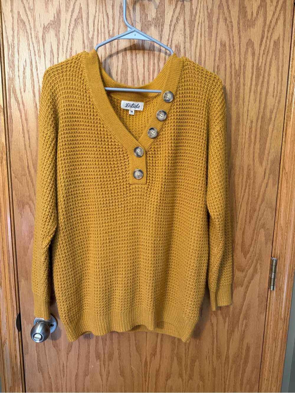 LuLaRoe Mustard Yellow V-Neck Button Accent Sweater